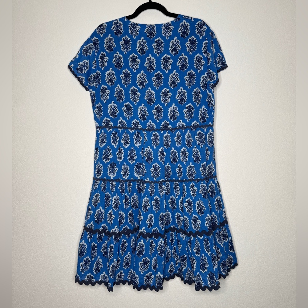Ro’s Garden Blue Floral Cotton Sleeveless V Neck Lined Dress Size L - Picture 3 of 15